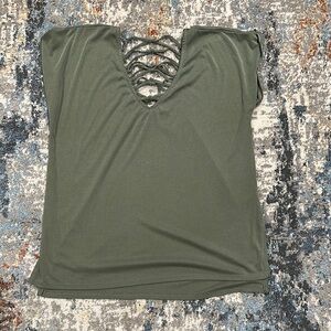 Green Cut Out T-Shirt Blouse